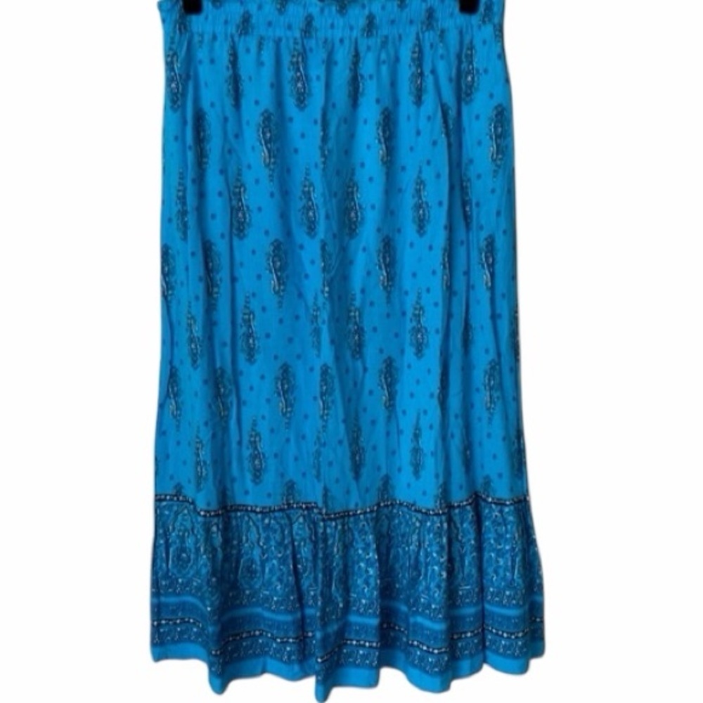 LOFT Teal Blue Paisley Boho A-Line Skirt XL Flowy Indie Feminine Coastal Grandma - Picture 3 of 6